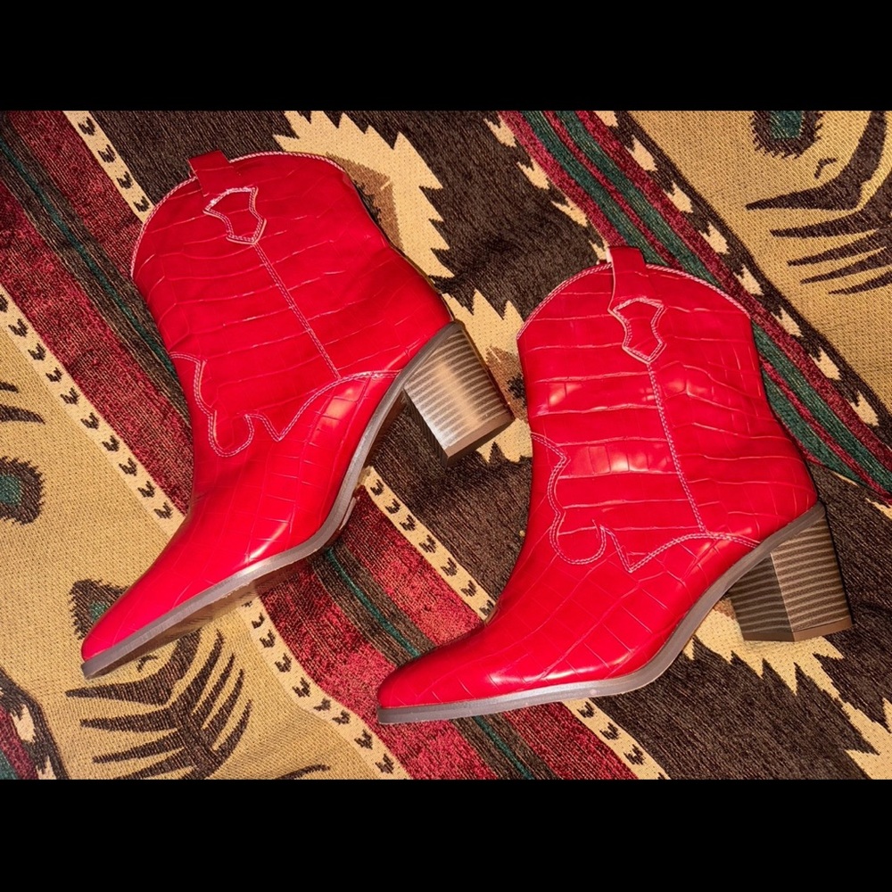 Red Western Ankle Boots